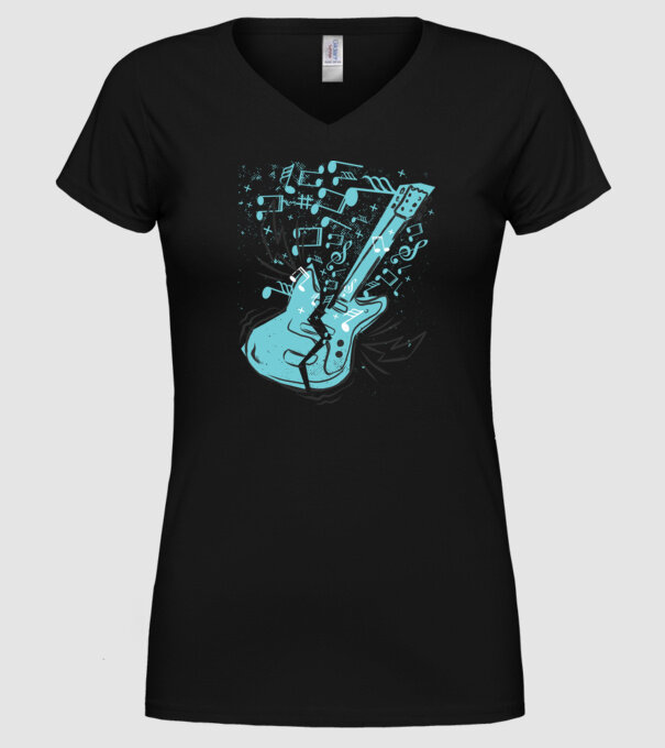 Tricou cu Chitară cu note model negru pe tricou