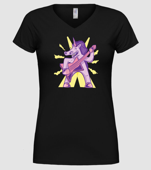 Unicorn cu chitara model negru pe tricou
