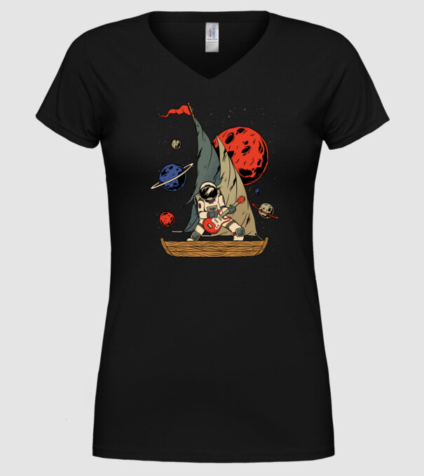 Astronaut Chitarist model negru pe tricou