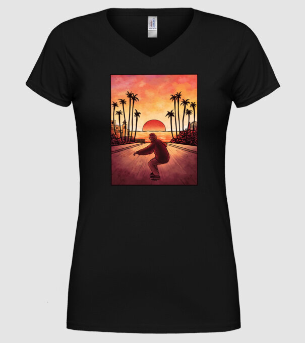 Apus de soare Skateborder model negru pe tricou