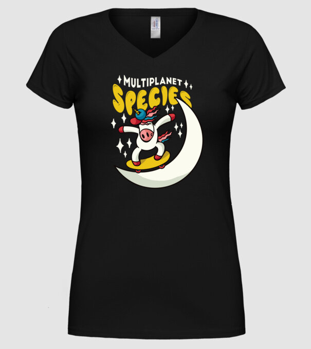 Skateboarding unicorn model negru pe tricou