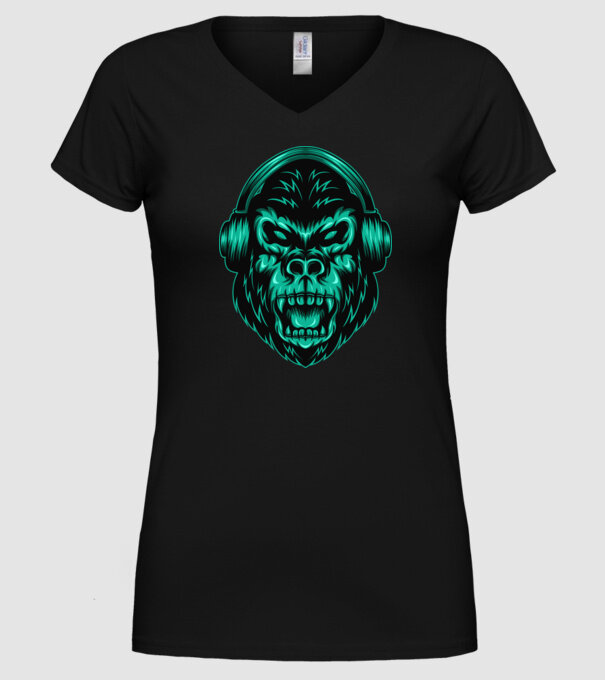 Gorilă căști model negru pe tricou