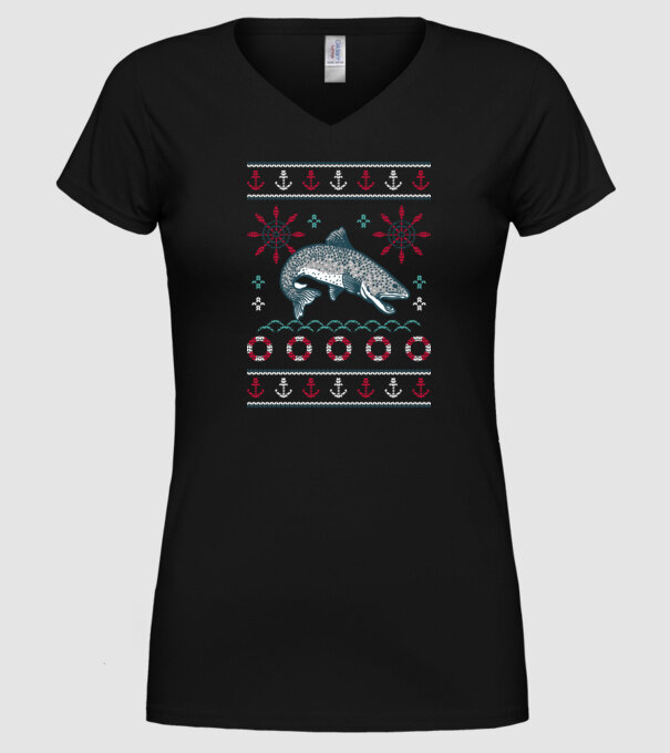 Pulover urât cu pește model negru pe tricou