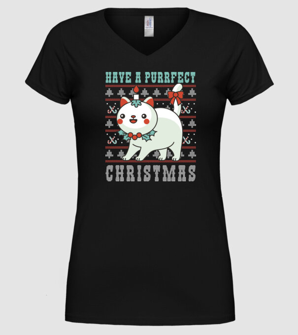 Have a Purrfect Christmas model negru pe tricou