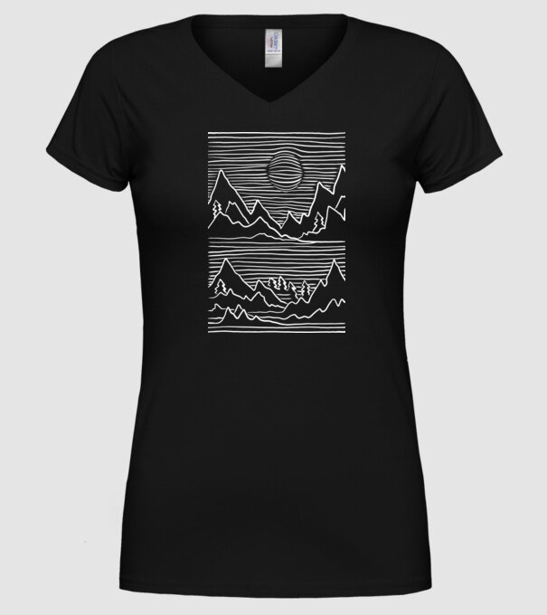 Munți grafică model negru pe tricou