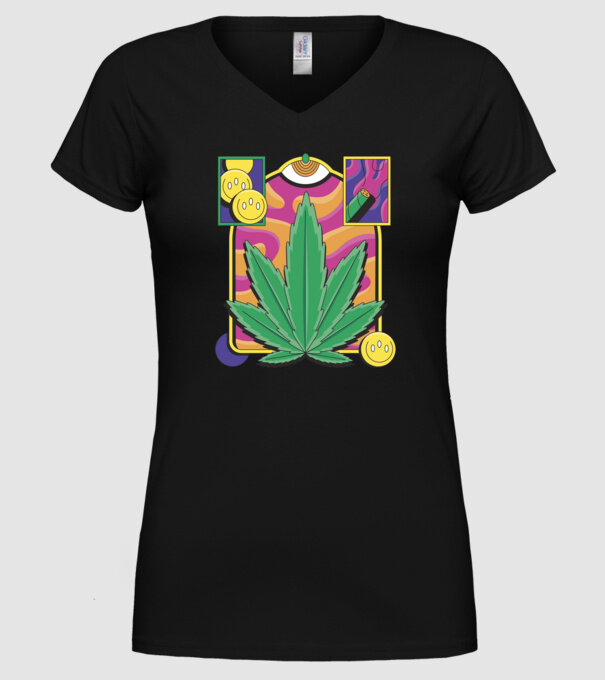 Hippy Cannabis model negru pe tricou