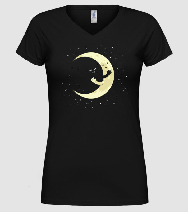 Luna și Soarele îmbrățișare model negru pe tricou