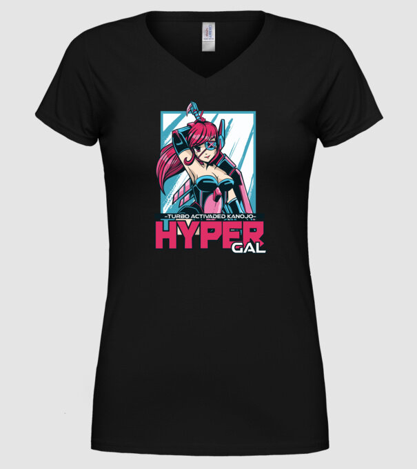 Hyper Gal - Fată Anime model negru pe tricou