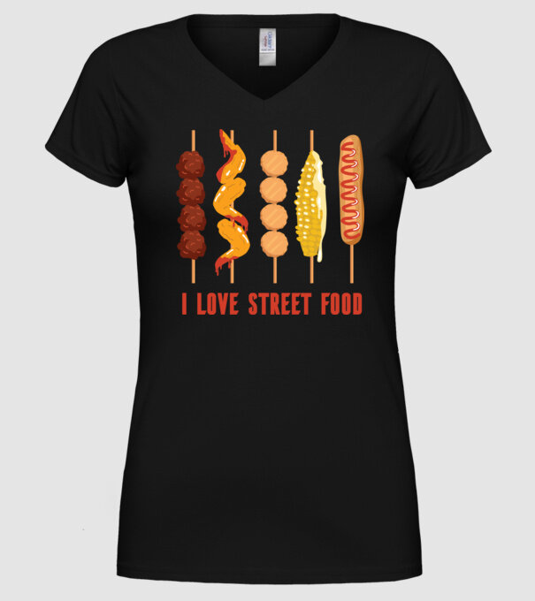 I Love Street Food model negru pe tricou