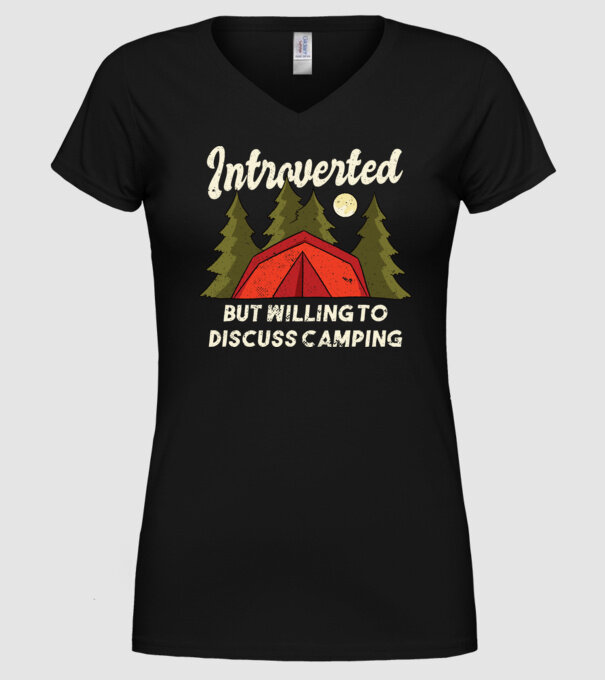 Camping Introvertit model negru pe tricou