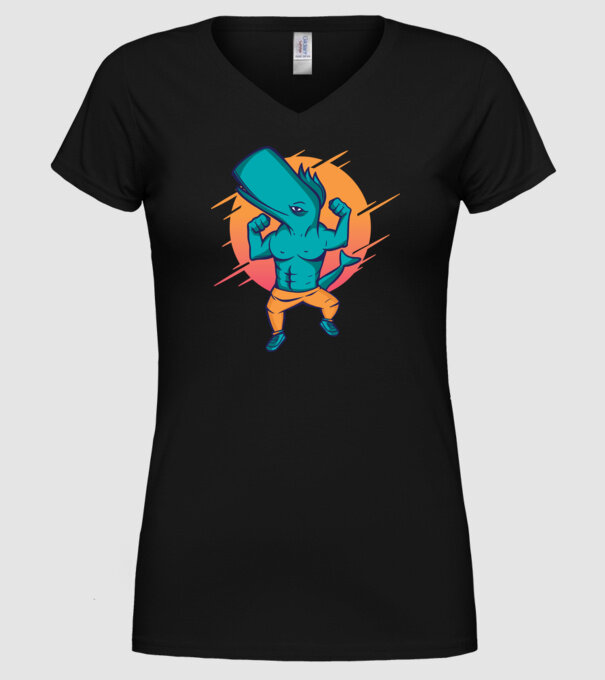 Balenă musculoasă model negru pe tricou