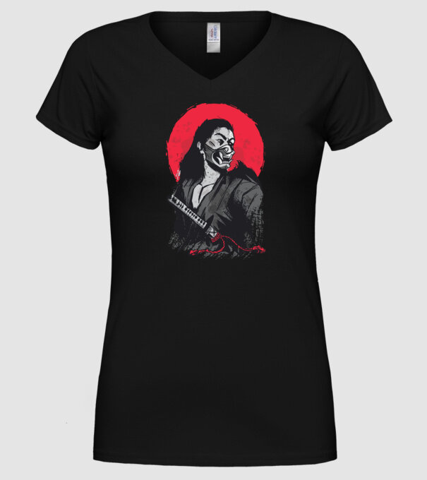 Războinic japonez model negru pe tricou