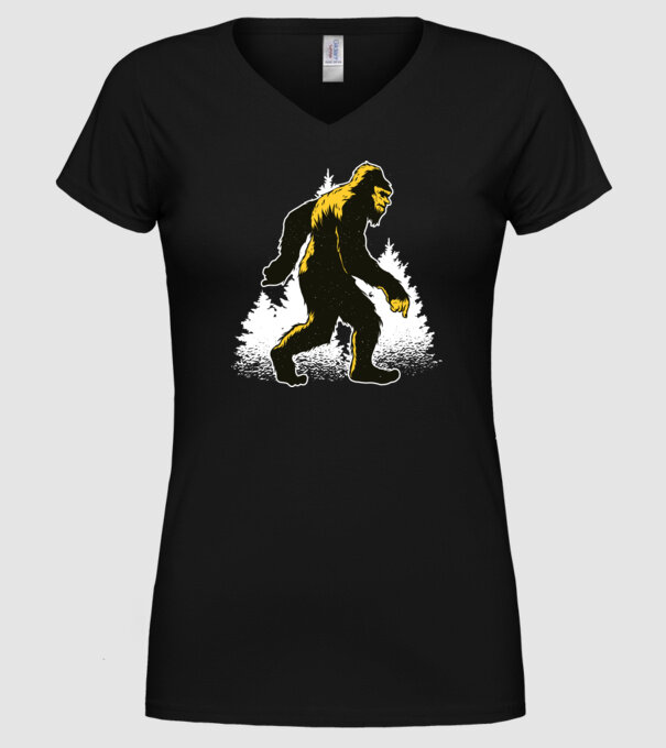 Yeti în pădure model negru pe tricou