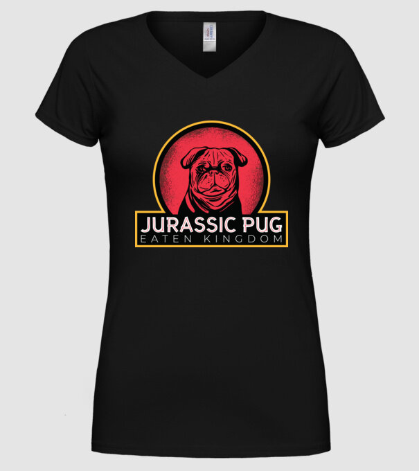 Jurassic Pug Tricou cu mops model negru pe tricou