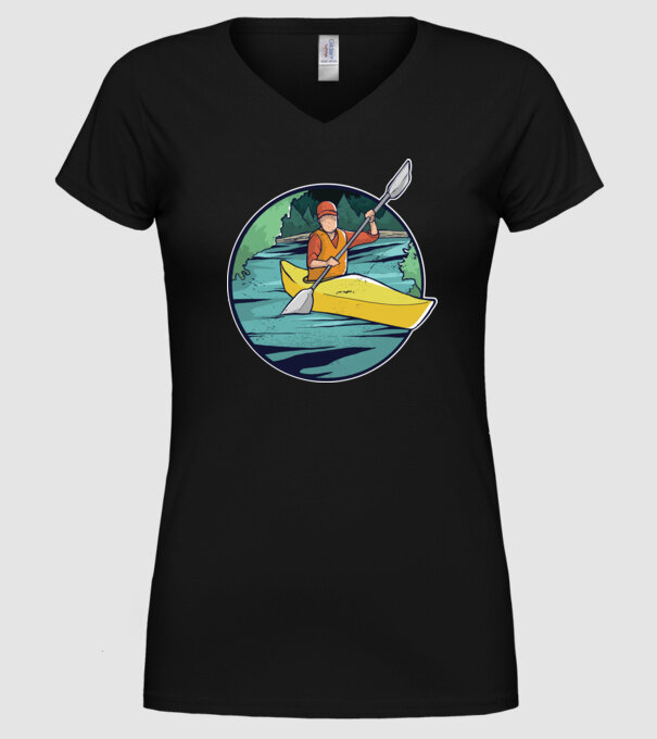 Caiac-canoe model negru pe tricou