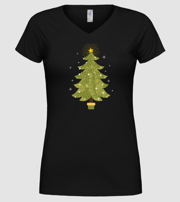 Pom de Crăciun model negru pe tricou