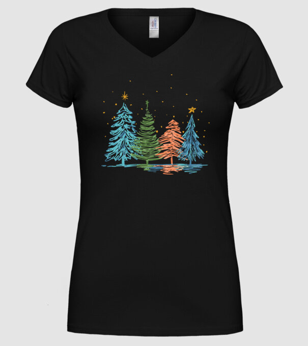 Pom de Crăciun desen model negru pe tricou
