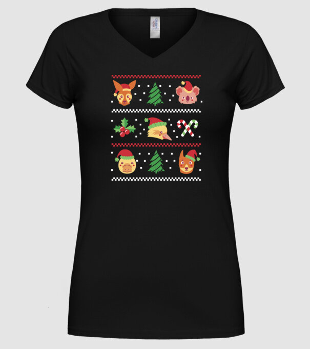 Pulover urât Animale de Crăciun model negru pe tricou