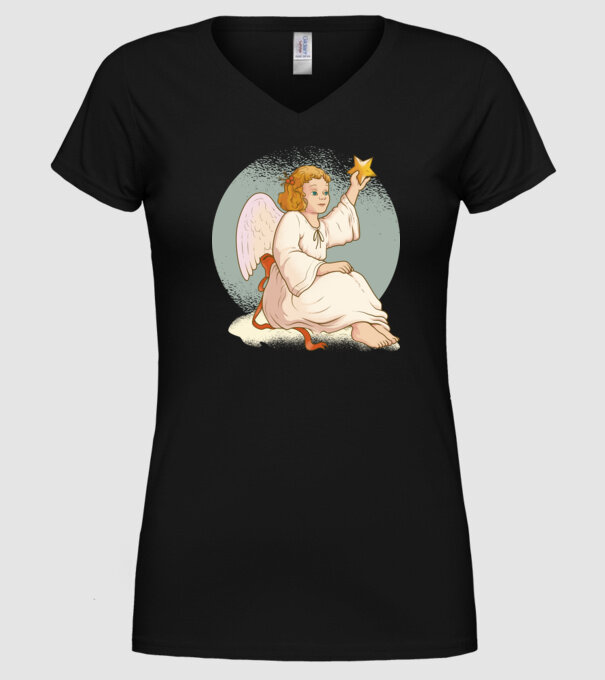 Înger de Crăciun model negru pe tricou