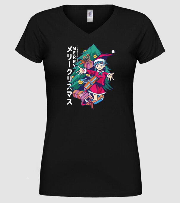 Anime Crăciun model negru pe tricou