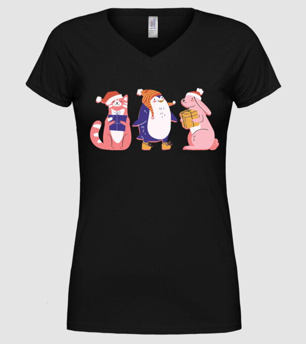 Animale drăguțe de Crăciun model negru pe tricou