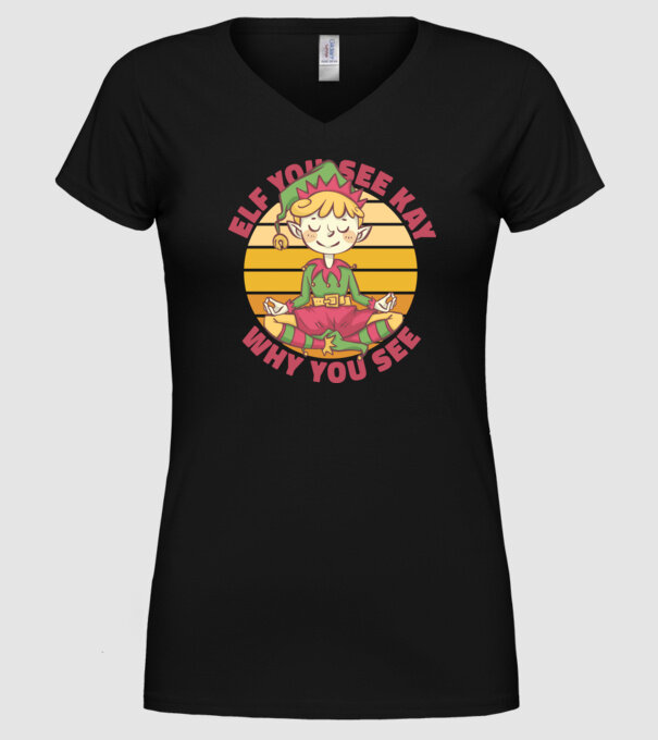 Yoga Elf Crăciun model negru pe tricou