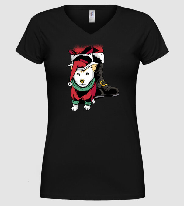 Cățeluș de Crăciun model negru pe tricou