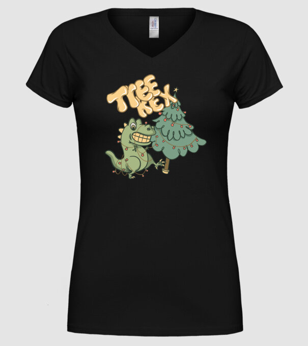 T-rex de Crăciun model negru pe tricou