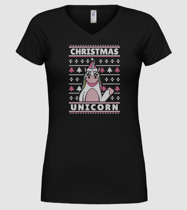 Unicorn de Crăciun pulover urât model negru pe tricou