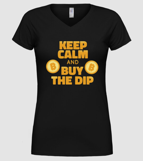 Keep calm and buy the dip Bitcoin model negru pe tricou