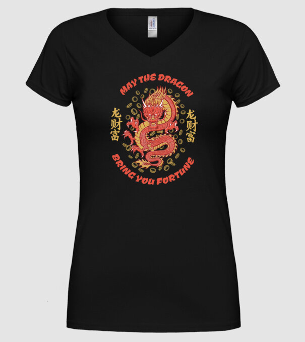 Dragon chinezesc norocos model negru pe tricou