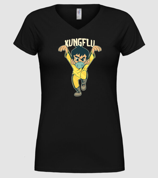 Kung Flu Coronavirus Karate model negru pe tricou