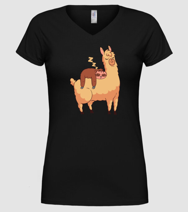 Leneș dormind pe Lama tricou amuzant model negru pe tricou