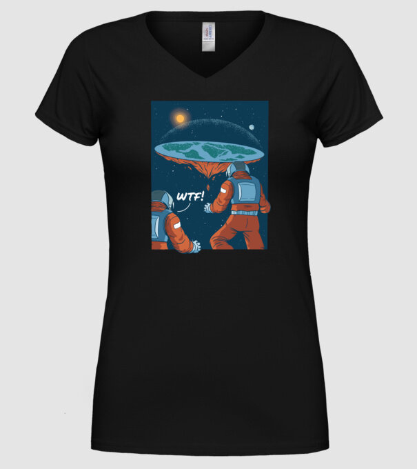 Astronaut Pământ plat model negru pe tricou