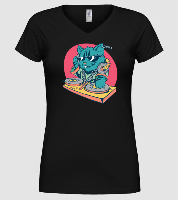 Pisică DJ model negru pe tricou