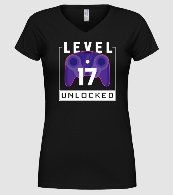 Level 17 Unlocked Gamer Birthday model negru pe tricou