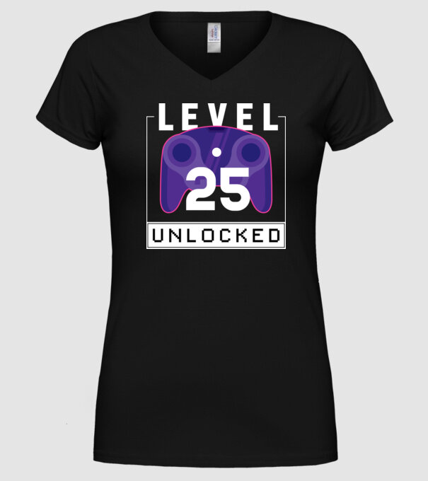 Level 25 Unlocked Gamer Birthday model negru pe tricou
