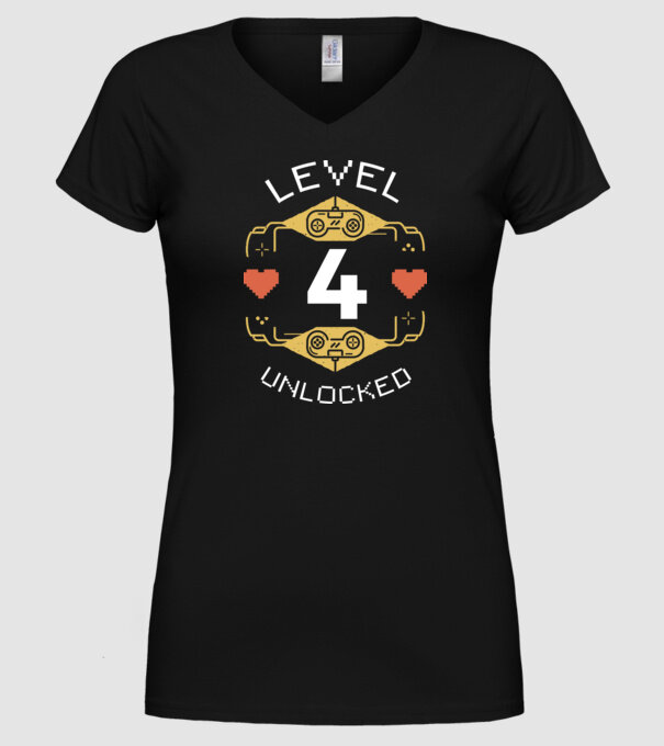 Level 4 Unlocked Gamer Birthday model negru pe tricou