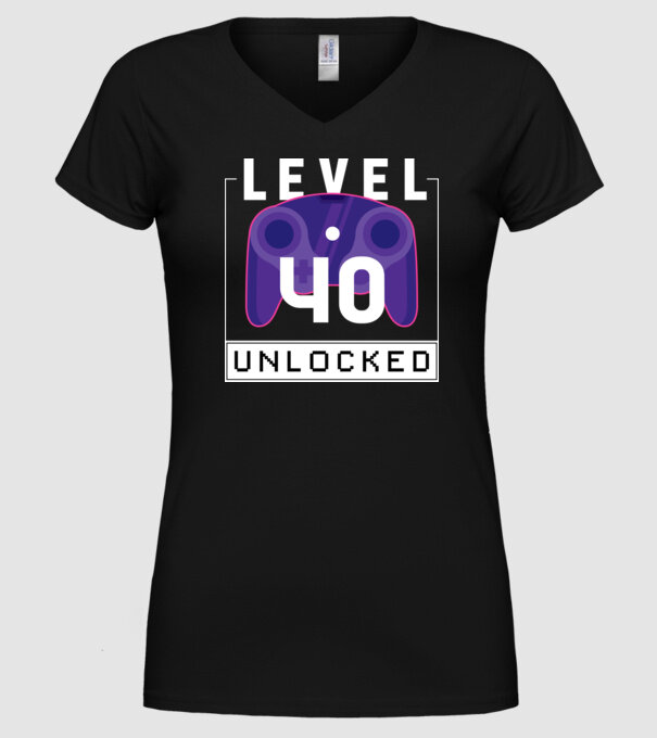 Level 40 Unlocked Gamer Birthday model negru pe tricou