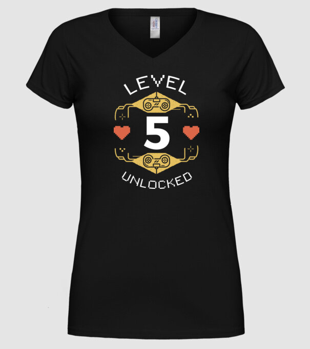 Level 5 Unlocked Gamer Birthday model negru pe tricou