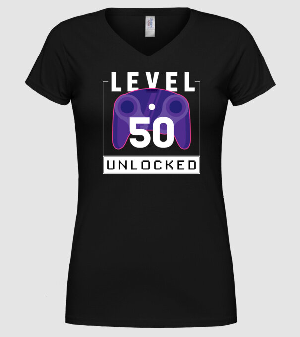 Level 50 Unlocked Gamer Birthday model negru pe tricou