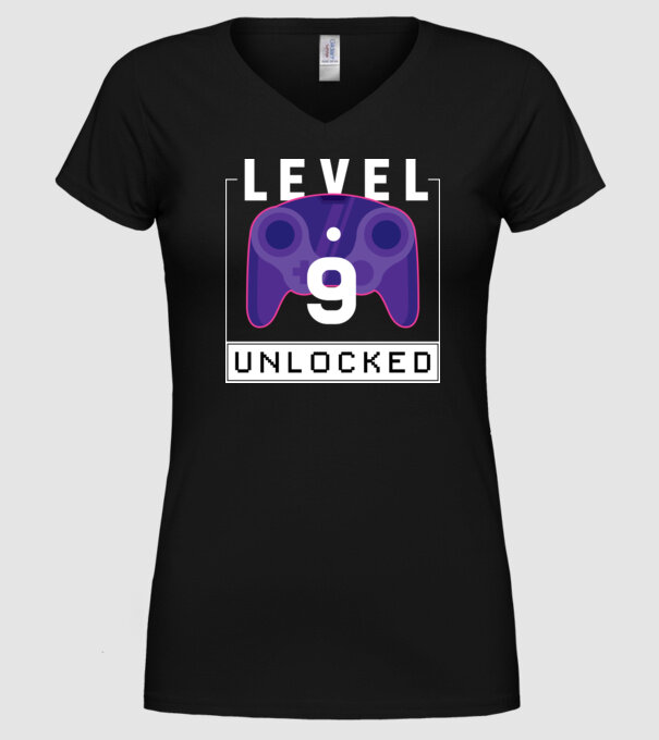 Level 9 Unlocked Gamer Birthday model negru pe tricou