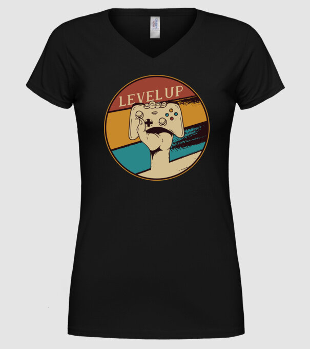 Level up - Trecere nivel Gamer model negru pe tricou