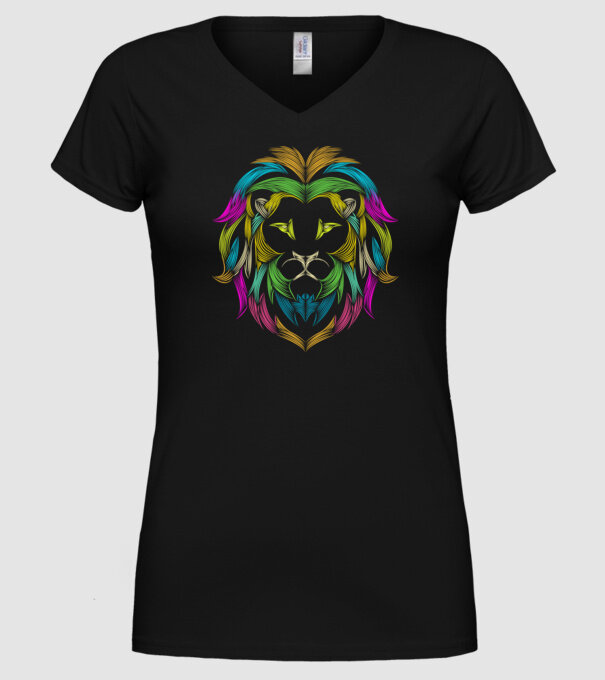 lion line art design model negru pe tricou
