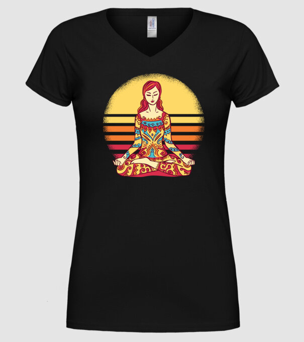Mandala Yoga Meditație model negru pe tricou