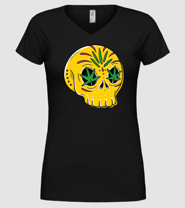 Marijuana Craniu model negru pe tricou