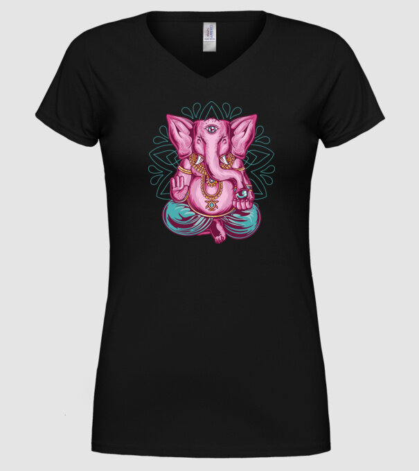 Elefant făcând meditație Dharma model negru pe tricou
