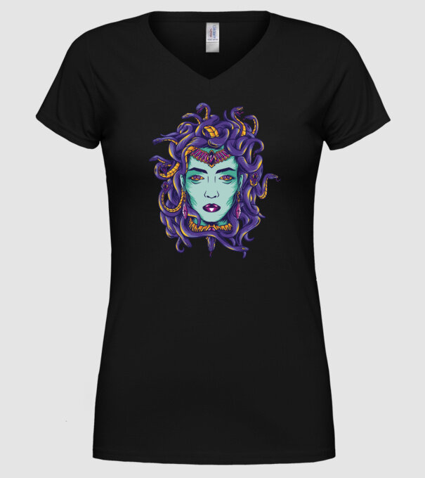 Cap de meduză model negru pe tricou