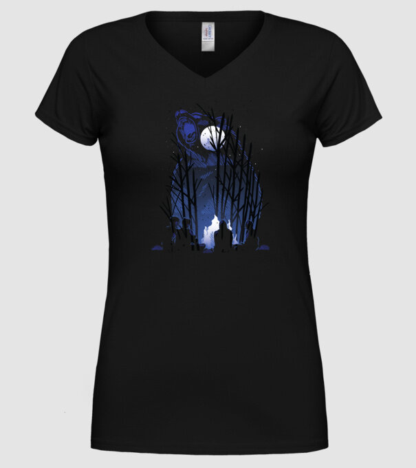 Urs în pădure noaptea model negru pe tricou