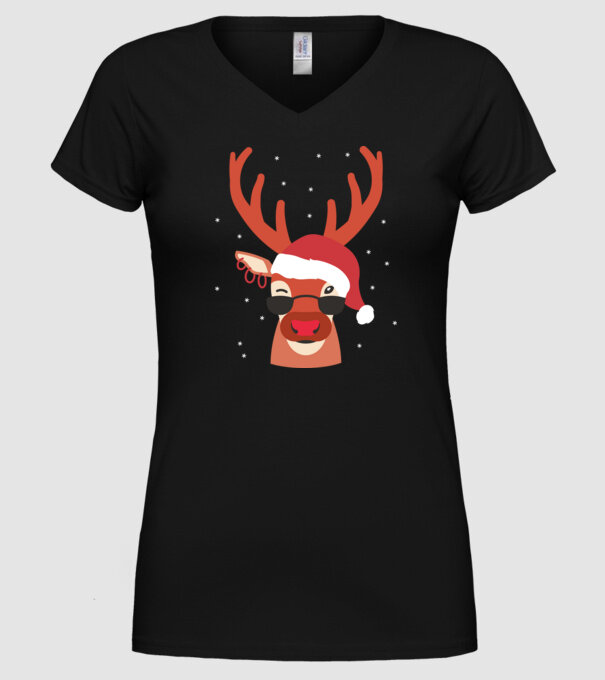 Ren cool de Crăciun model negru pe tricou